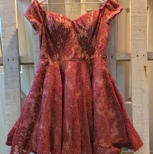 Maroon Lace Off the Shoulder Medium Dress